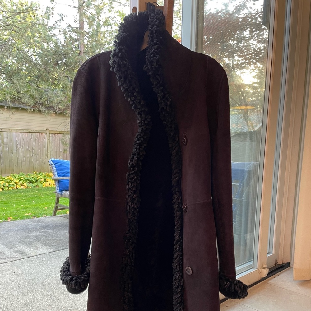 Chocolate Brown Shearling Coat w/Fringe